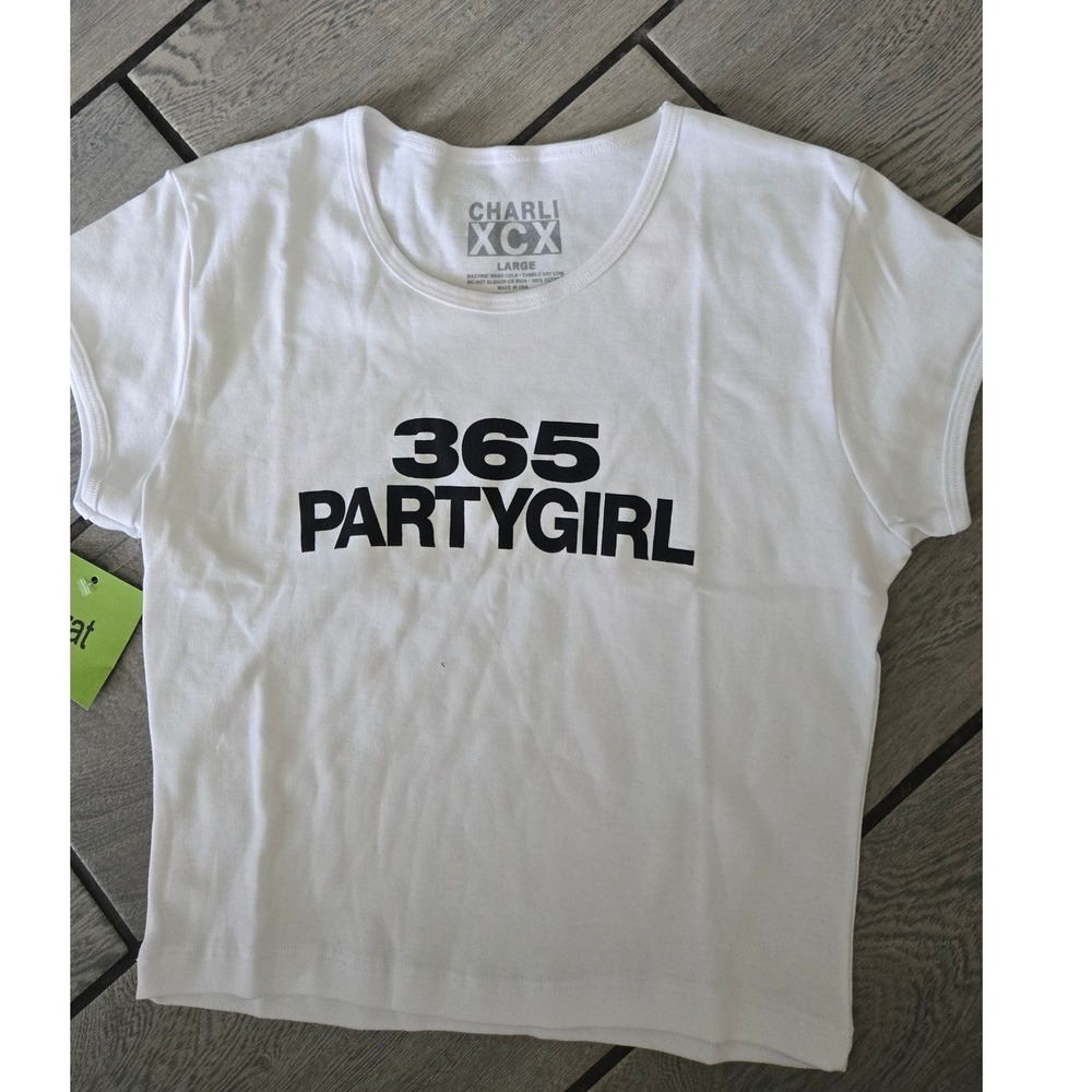 Charli XCX 365 Partygirl Baby Tee White Brat Tour Merch Large New
